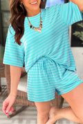 Sky blue striped two-piece short set