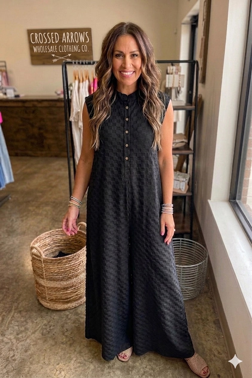 Sleeveless Wide Leg Textured Jumpsuit