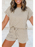 Striped Textured Knit Top and Short 2pc Sets