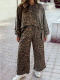 Leopard Raw Seam Patchwork Pullover Drawstring Pant Set